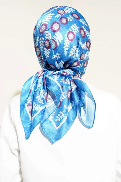 Yaprak Desenli Bambu Eşarp Saks - Resim 3