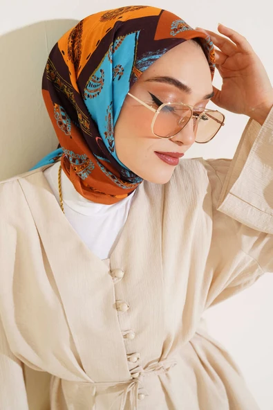 Etnik Desen Soft Pamuk Eşarp Camel - 2