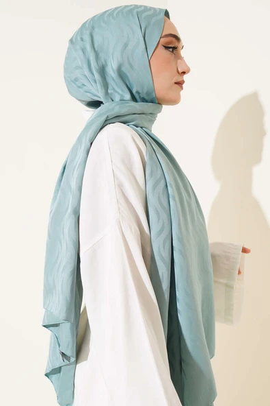 Dalga Desen İpeksi Jakar Şal Mint - Resim 3