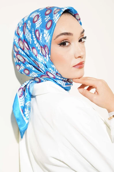 Yaprak Desenli Bambu Eşarp Saks - Resim 2