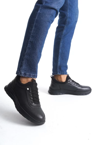 Erkek Hakiki Deri Casual Ayakkabı Scuba Kumaş Detaylı Bağcıklı Günlük Ayakkabı - Resim 2