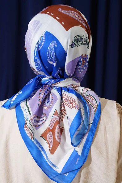 Etnik Desen Soft Pamuk Eşarp Saks - Resim 3