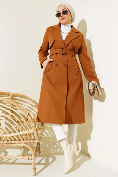 Pelerinli Kuşaklı Kaşe Kaban Taba - Resim 2