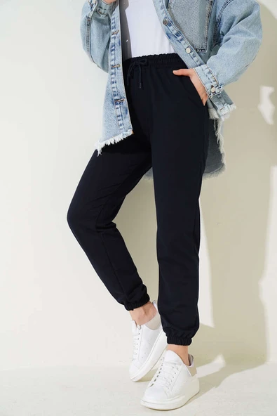 Bel Ve Bilek Lastikli Jogger Pantolon Lacivert - 2