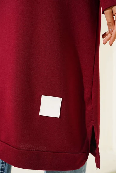 Arma Detaylı Uzun Tunik Bordo - Resim 4