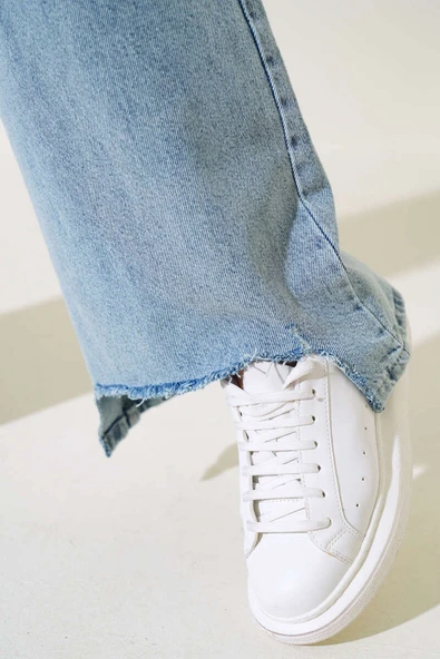 Palazzo Paça Yıpratmalı Kot Pantolon Kar Açık - Resim 4