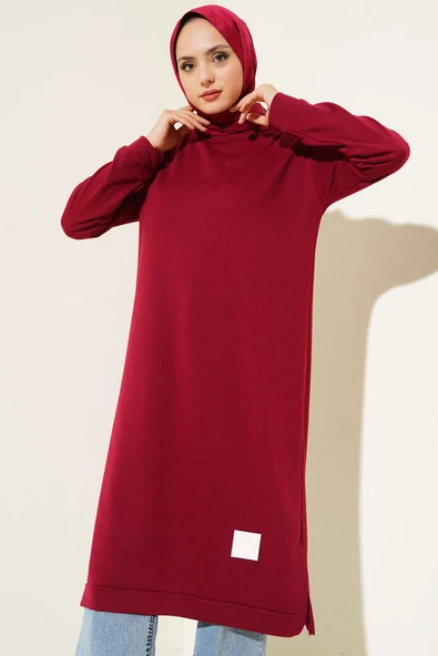Arma Detaylı Uzun Tunik Bordo - Resim 2