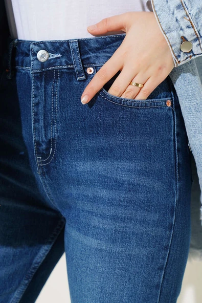 Dar Paça Lazer Kesim Kot Pantolon Mavi - Resim 4