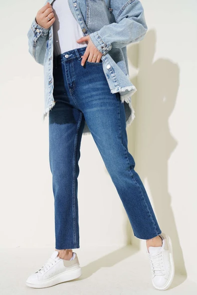 Dar Paça Lazer Kesim Kot Pantolon Mavi - Resim 2