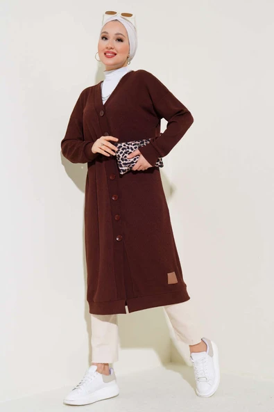 Boy Düğmeli Fitilli Uzun Hırka Kahve ürün görseli