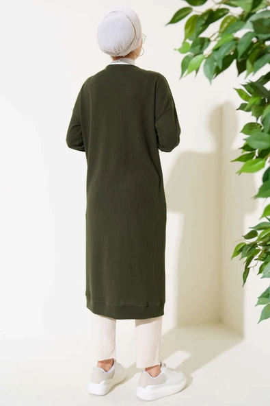 Boy Düğmeli Fitilli Uzun Hırka Haki - Resim 3