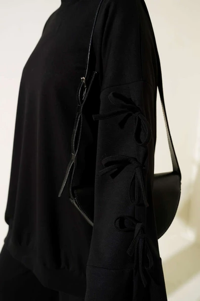 Kol Bağcık Detaylı İkili Takım Siyah - Resim 4