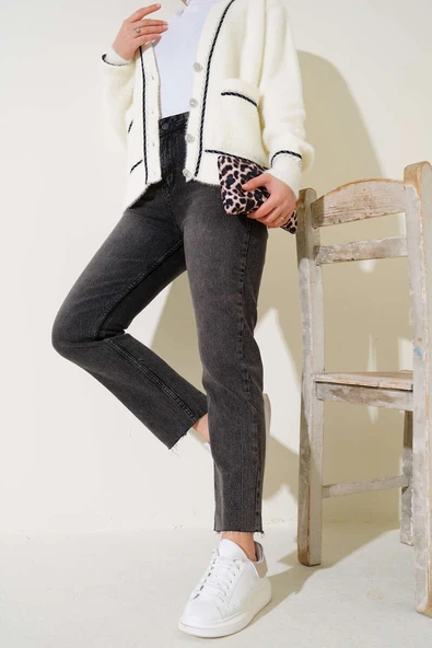 Kesik Dar Paça Kot Pantolon Füme ürün görseli 1