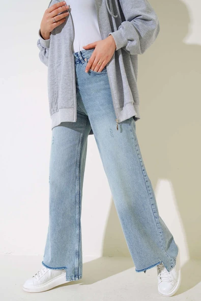 Palazzo Paça Yıpratmalı Kot Pantolon Kar Açık - Resim 2