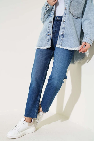 Dar Paça Lazer Kesim Kot Pantolon Mavi ürün görseli 1