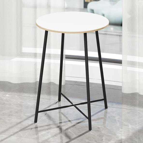 Eportatif Bar Masası Yuvarlak Mutfak Masası Bistro Masa Beyaz 1520 - Resim 3