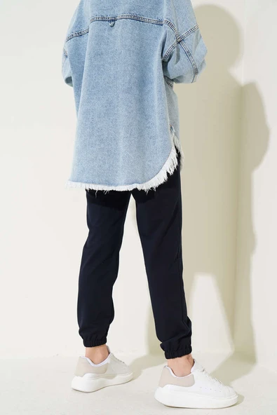 Bel Ve Bilek Lastikli Jogger Pantolon Lacivert - 3