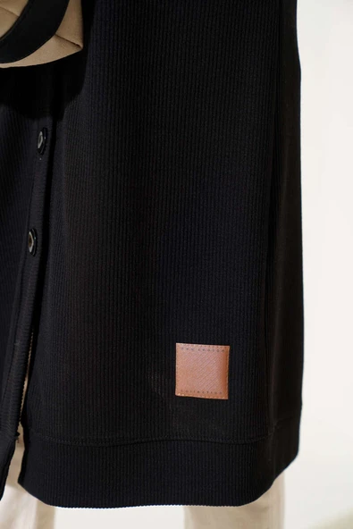 Boy Düğmeli Fitilli Uzun Hırka Siyah - Resim 4