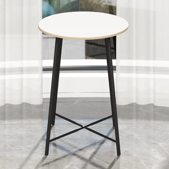 Eportatif Bar Masası Yuvarlak Mutfak Masası Bistro Masa Beyaz 1520 - Resim 2