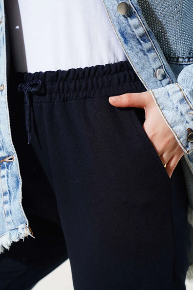 Bel Ve Bilek Lastikli Jogger Pantolon Lacivert - 4