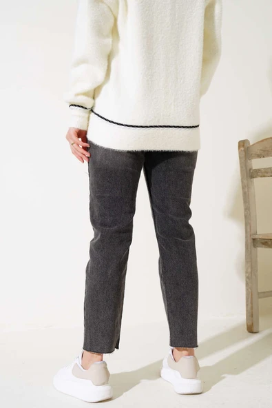 Kesik Dar Paça Kot Pantolon Füme - Resim 3