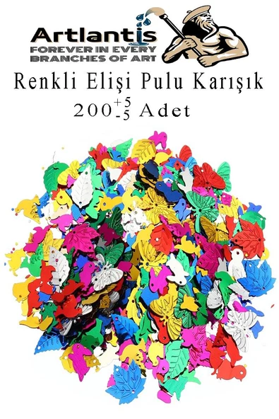 Elişi Pulu Karışık Şekilli 200 lü 1 Paket Renkli Şekilli Pul Yanardöner Payet Pırıltılı Süs Okul Öncesi Kreş Ana Sınıfı