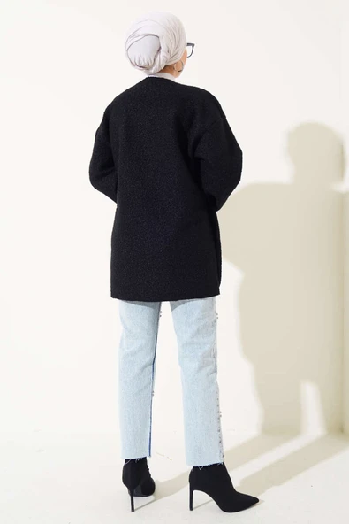 Önü Kurdeleli Buklet Ceket Siyah - Resim 3