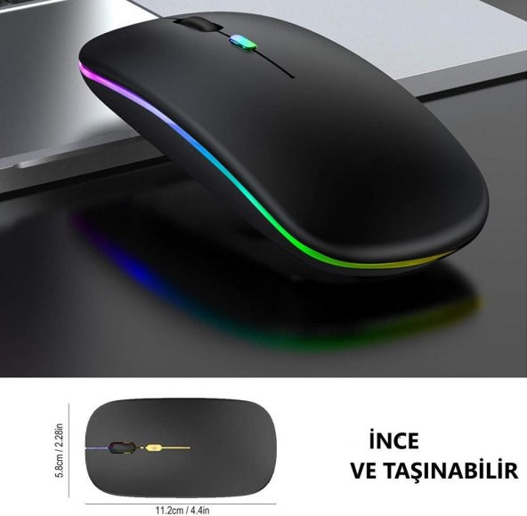 M40 Şarjlı Kablosuz Mouse 80012001600dpi 2.4Ghz Rgb Ledli - 4