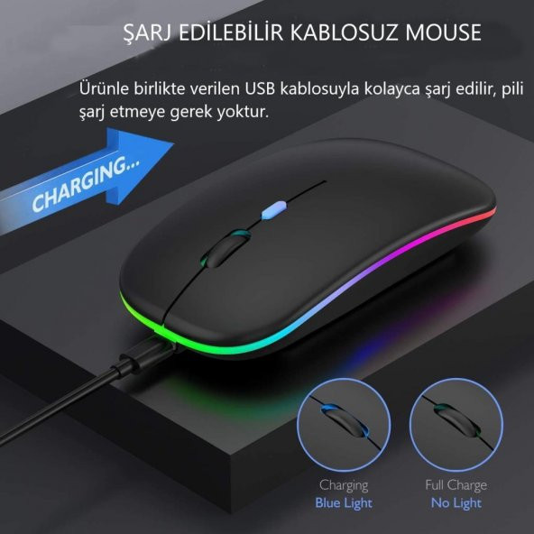 M40 Şarjlı Kablosuz Mouse 80012001600dpi 2.4Ghz Rgb Ledli - 6