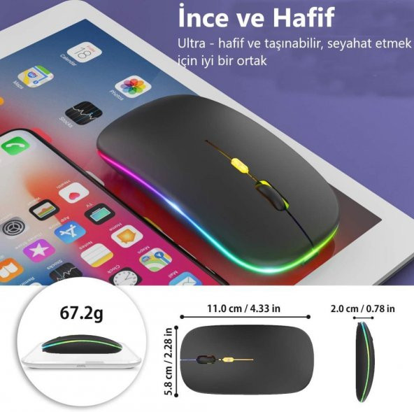 M40 Şarjlı Kablosuz Mouse 80012001600dpi 2.4Ghz Rgb Ledli - 9