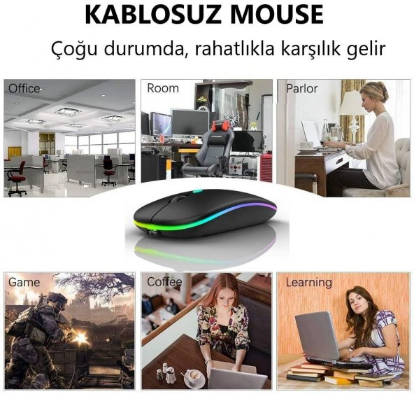 M40 Şarjlı Kablosuz Mouse 80012001600dpi 2.4Ghz Rgb Ledli - 12