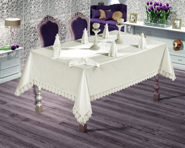 Essen Home 18 Parça Yemek Seti (Masa Ört+Runner+Peçete+Yüzük)-Olivia