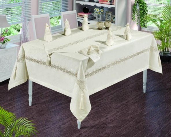 Essen Home 18 Parça Yemek Seti (Masa Ört+Runner+Peçete+Yüzük)-Esila