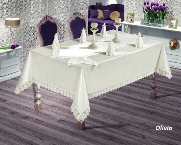 Essen Home 18 Parça Yemek Seti (Masa Ört+Runner+Peçete+Yüzük)-Olivia - 2