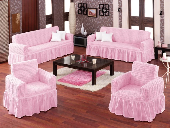 Altın Kelebek Bürümcük Koltuk Örtüsü Maxi Takım (3+3+1+1)-Pembe