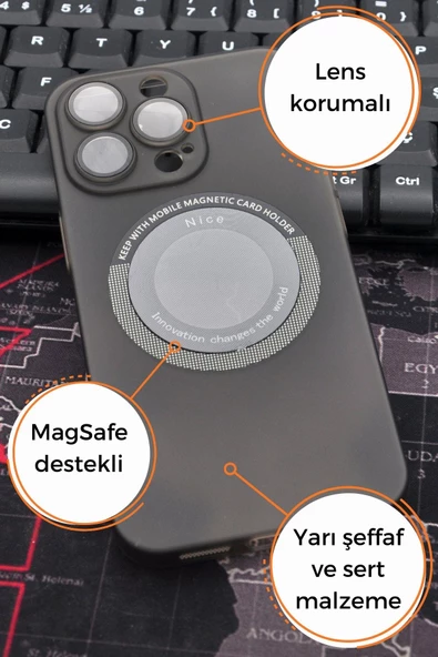 iPhone 14 Pro Max Uyumlu Siyah Renkli Yarı Şeffaf İnce Sert Kapak Kılıf Kamera Lens Korumalı - Resim 6