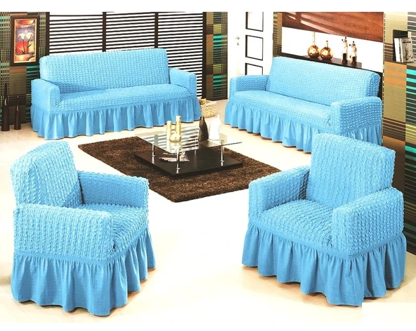 Altın Kelebek Bürümcük Koltuk Örtüsü Maxi Takım (3+3+1+1)-Mavi