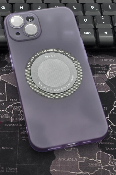 iPhone 14 Uyumlu Mor Renkli Yarı Şeffaf İnce Sert Kapak Kılıf Kamera Lens Korumalı ürün görseli