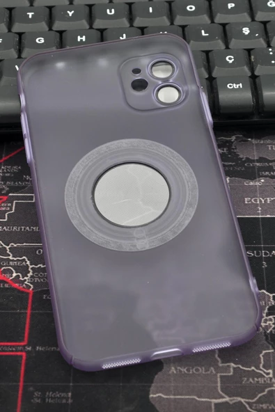 iPhone 11 Uyumlu Mor Renkli Yarı Şeffaf İnce Sert Kapak Kılıf Kamera Lens Korumalı - Resim 5