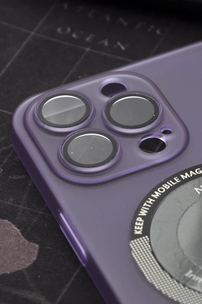 iPhone 14 Pro Uyumlu Mor Renkli Yarı Şeffaf İnce Sert Kapak Kılıf Kamera Lens Korumalı - Resim 2