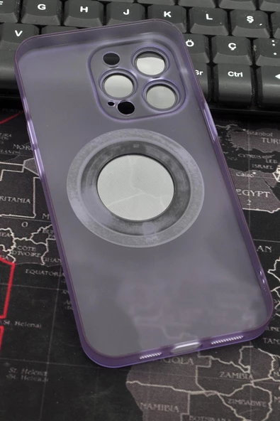 iPhone 13 Pro Uyumlu Mor Renkli Yarı Şeffaf İnce Sert Kapak Kılıf Kamera Lens Korumalı - Resim 5