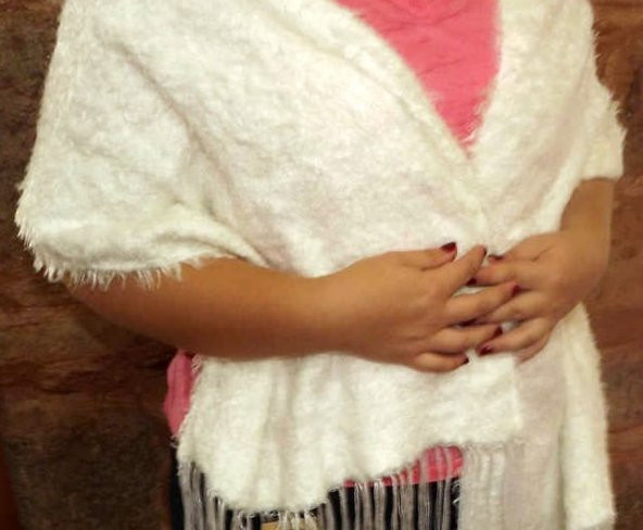 Mandaş Style El Dokuma Angora Bayan Şalı-Beyaz