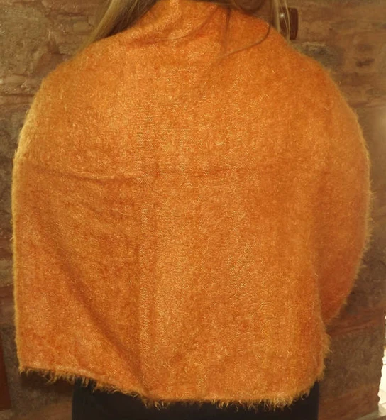 Mandaş Style El Dokuma Angora Bayan Şalı-Hardal - 2