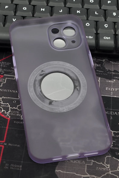 iPhone 14 Uyumlu Mor Renkli Yarı Şeffaf İnce Sert Kapak Kılıf Kamera Lens Korumalı - Resim 5