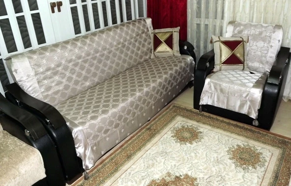 Milenyum Saraylı Lüx Maxi Koltuk Örtüsü Takımı (3+3+1+1)-Gümüş
