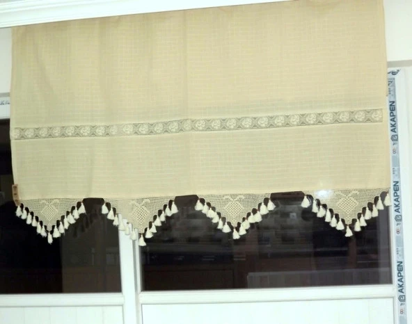 El İşi Dantelli Naturel Buldan Perdesi (140*300)