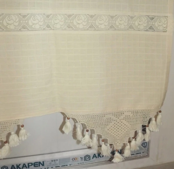 El İşi Dantelli Naturel Buldan Perdesi (140*300) - 2
