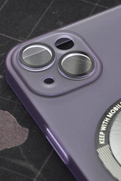 iPhone 13 Uyumlu Mor Renkli Yarı Şeffaf İnce Sert Kapak Kılıf Kamera Lens Korumalı - Resim 2