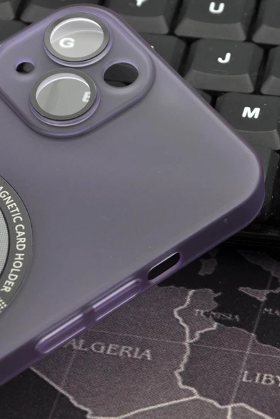 iPhone 14 Uyumlu Mor Renkli Yarı Şeffaf İnce Sert Kapak Kılıf Kamera Lens Korumalı - Resim 3