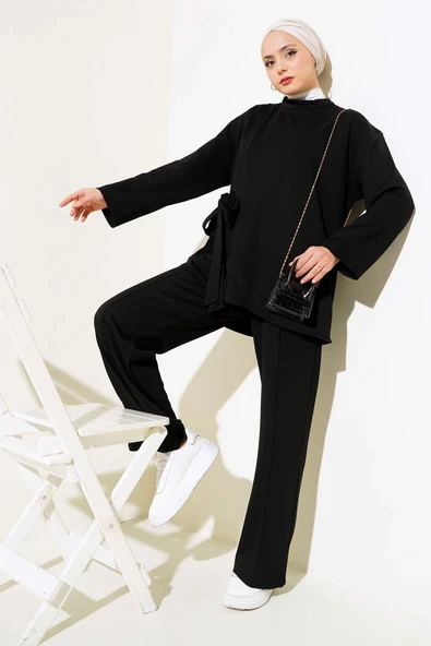 Yandan Bağlamalı Tunik İkili Takım Siyah ürün görseli 1
